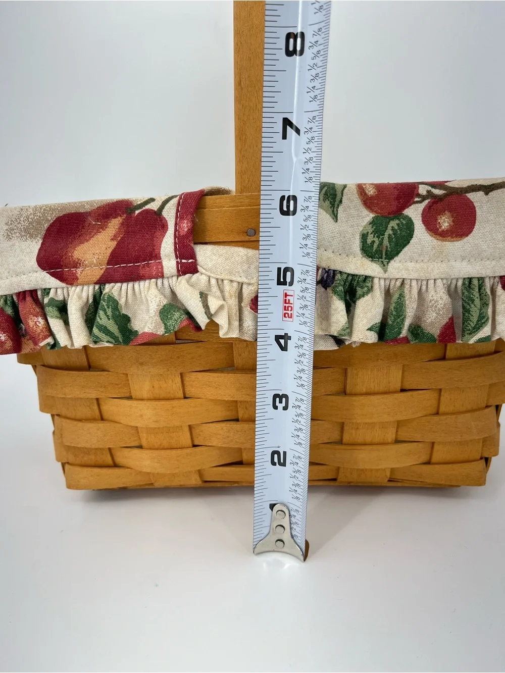 Longaberger Medium Fabric lined Fruit Basket ruffle handle 1998 vintage